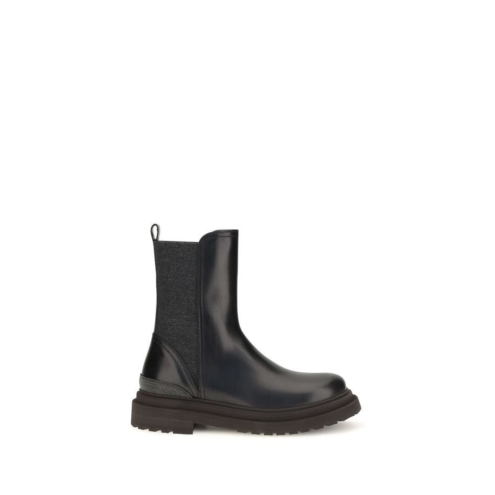 Brunello Cucinelli Schwarze Kalbshaut-Stiefeletten im Chelsea-Stil aus Rindsleder-Leder