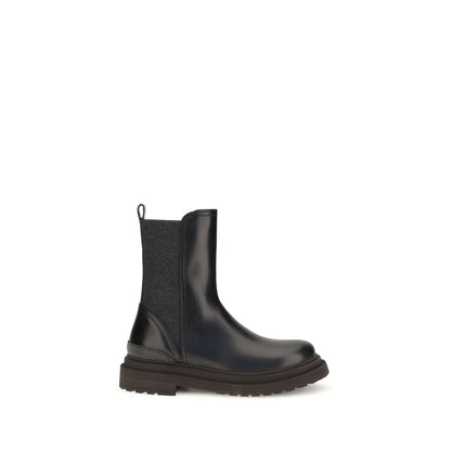 Brunello Cucinelli Schwarze Kalbshaut-Stiefeletten im Chelsea-Stil aus Rindsleder-Leder