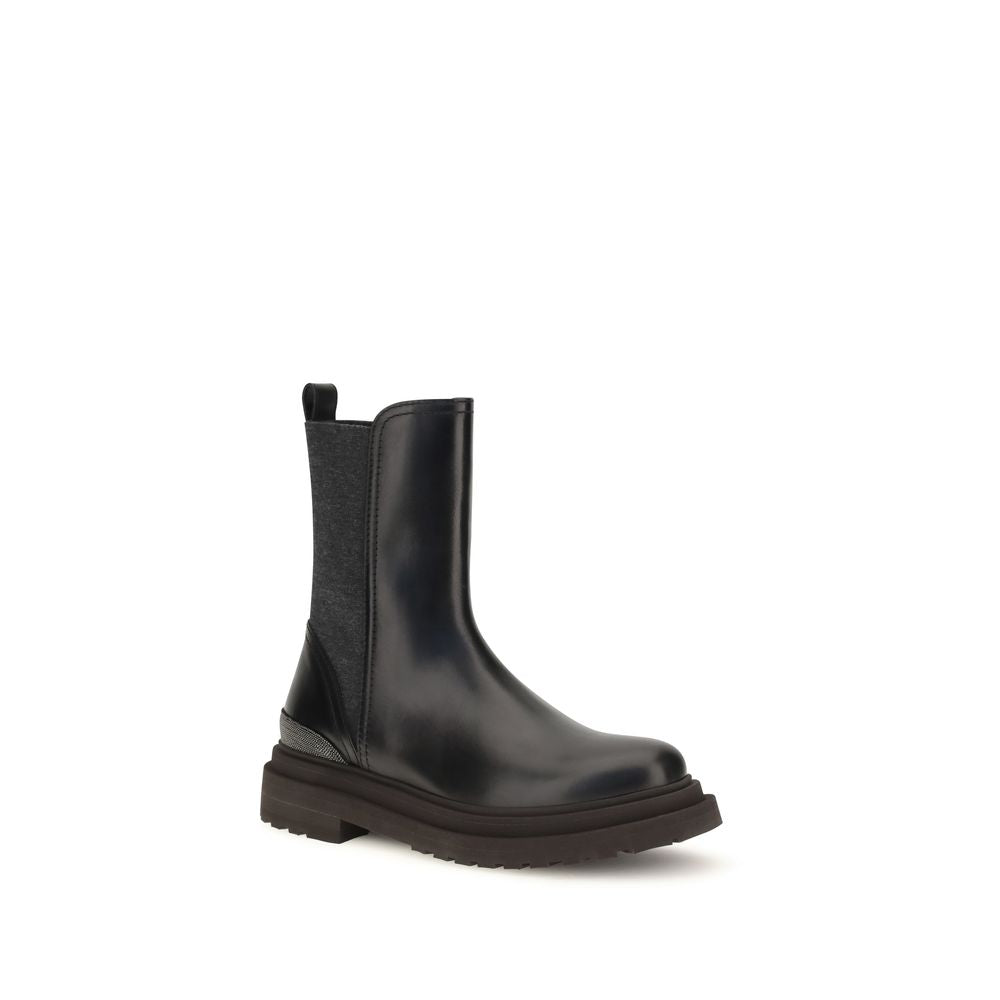 Brunello Cucinelli Schwarze Kalbshaut-Stiefeletten im Chelsea-Stil aus Rindsleder-Leder