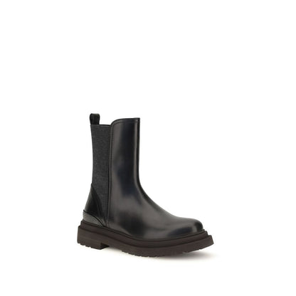 Brunello Cucinelli Schwarze Kalbshaut-Stiefeletten im Chelsea-Stil aus Rindsleder-Leder