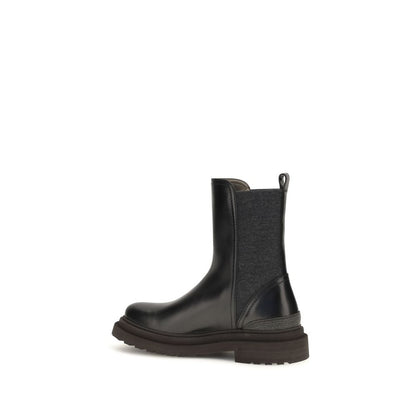 Brunello Cucinelli Schwarze Kalbshaut-Stiefeletten im Chelsea-Stil aus Rindsleder-Leder