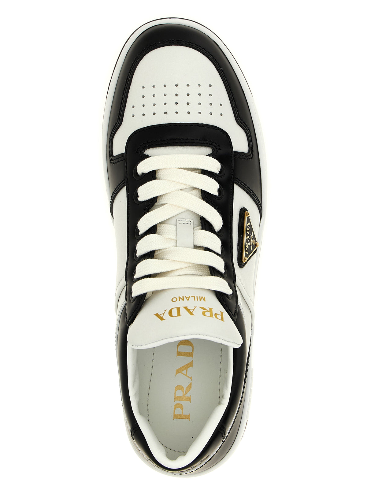 Sneakers basse bicolore in pelle di vitello Prada