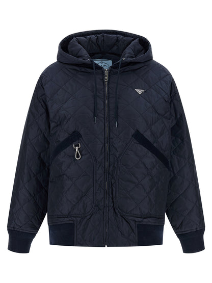 Giacca bomber Prada blu in poliammide riciclata