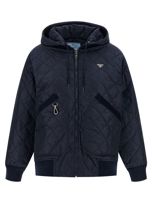 Giacca bomber Prada blu in poliammide riciclata