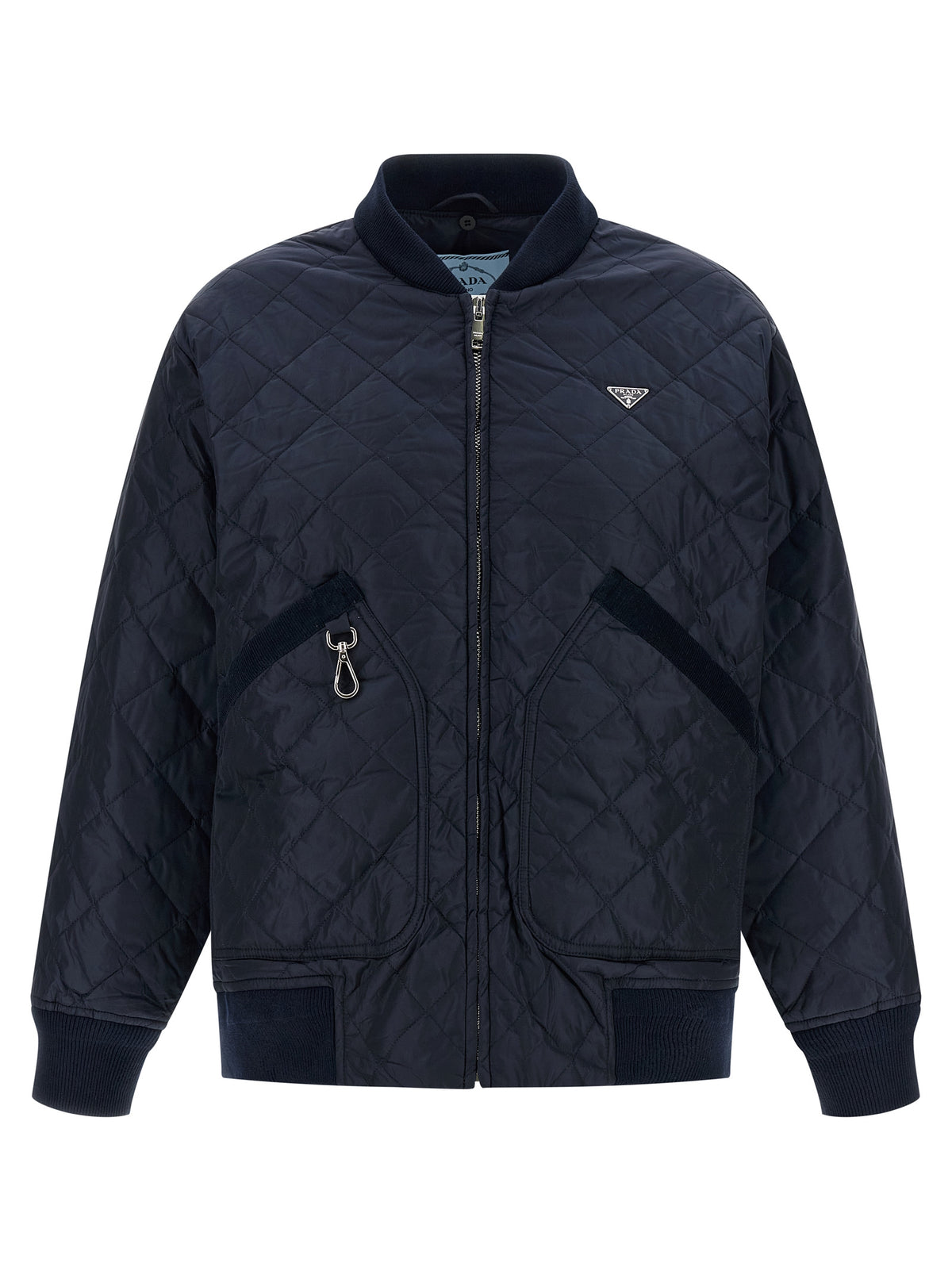 Giacca bomber Prada blu in poliammide riciclata