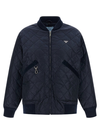 Giacca bomber Prada blu in poliammide riciclata