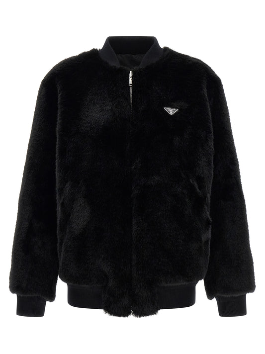 Bomber nero Prada in poliammide riciclato