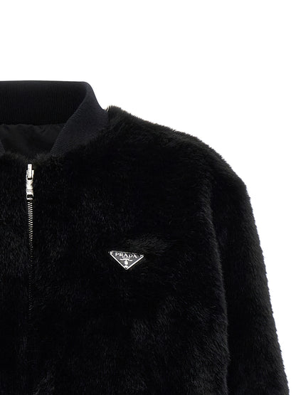 Prada Black Recycled Polyamide Bomber Jacket