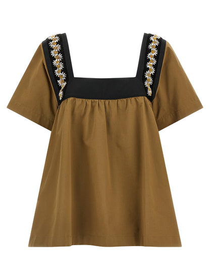 Camicetta in cotone beige Prada