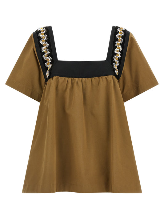 Camicetta in cotone beige Prada