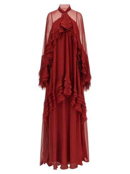 Abito lungo in seta bordeaux di Alberta Ferretti