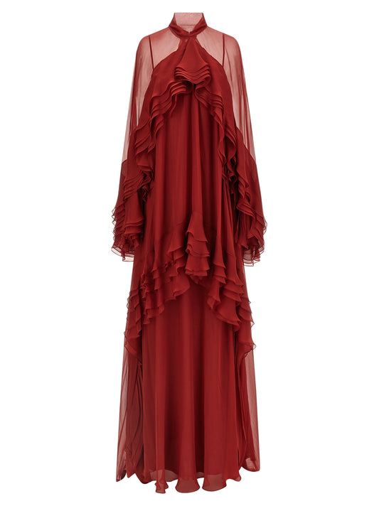 Abito lungo in seta bordeaux di Alberta Ferretti