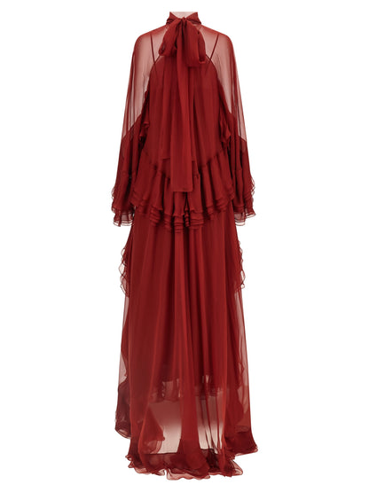 Abito lungo in seta bordeaux di Alberta Ferretti