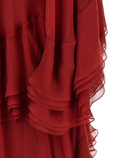 Abito lungo in seta bordeaux di Alberta Ferretti