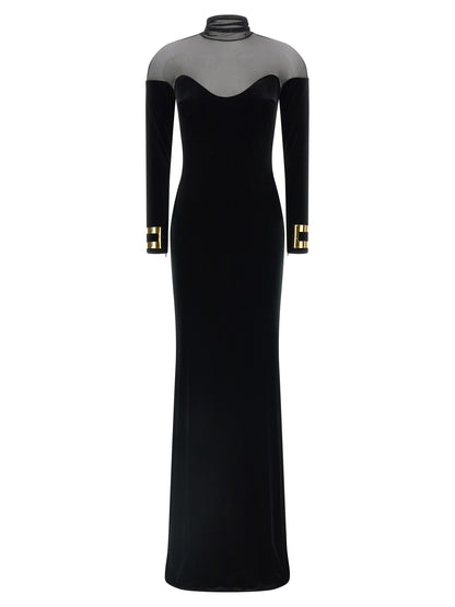 Elisabetta Franchi Black Polyester Maxi Dress