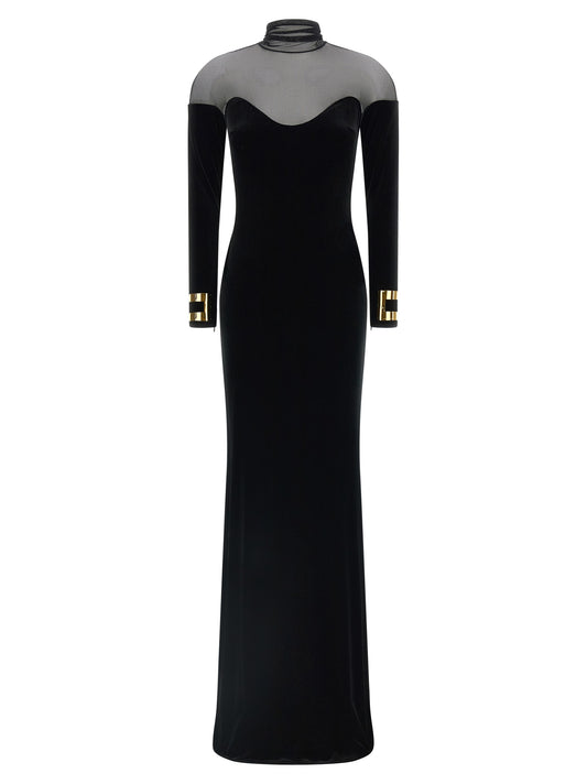 Elisabetta Franchi Schwarzes Maxikleid aus Polyester