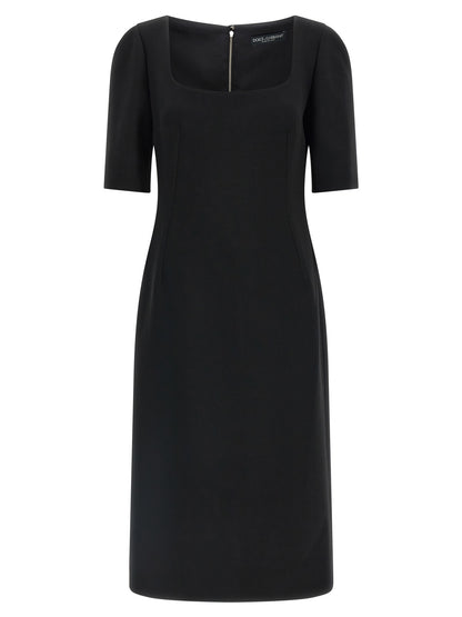 Dolce & Gabbana Black Midi Dress in Pure Virgin Wool