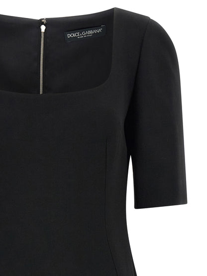 Dolce & Gabbana Black Midi Dress in Pure Virgin Wool