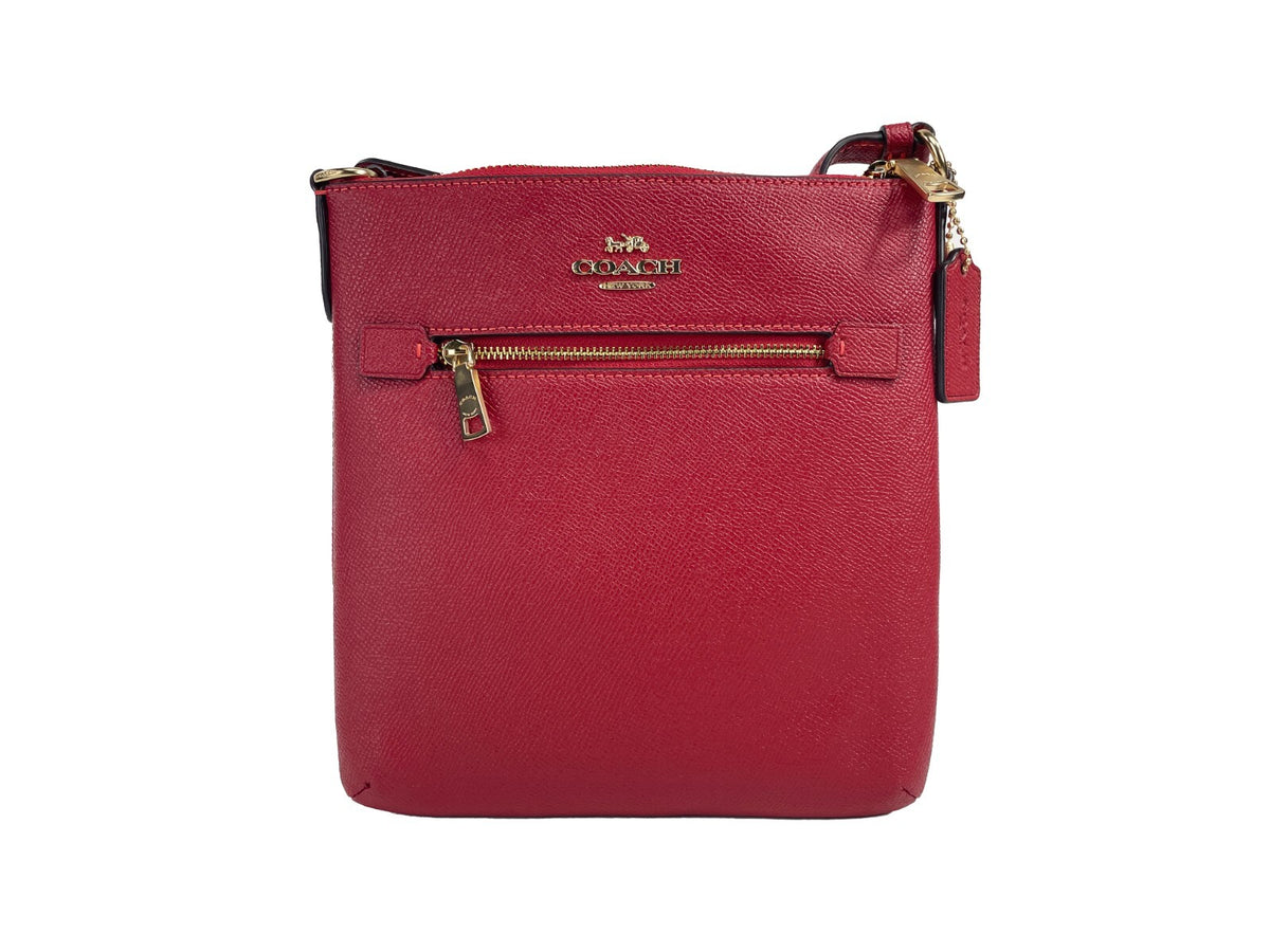 COACH Coach Damen Mini Rowan Top Zip Umhängetasche aus genarbtem Leder (Rot)