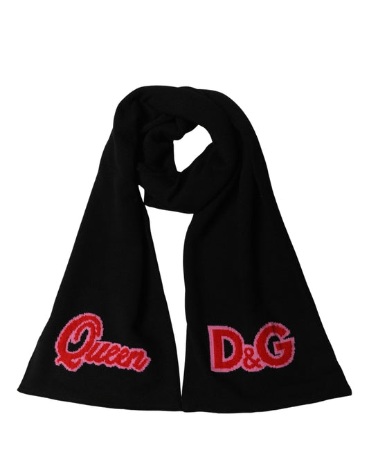 Dolce & Gabbana Sciarpa Nera D&G Queen in Cashmere