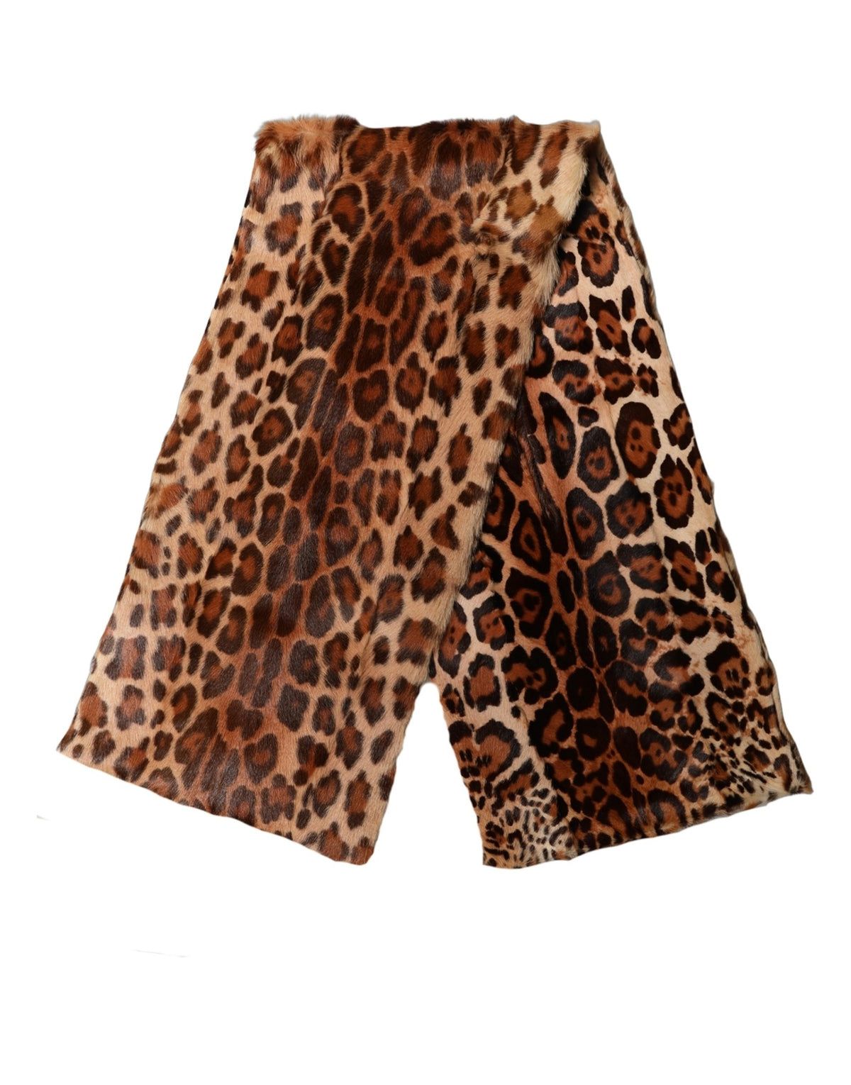 Dolce & Gabbana Sciarpa Marrone in Pelo di Capra con Stampa Leopardata