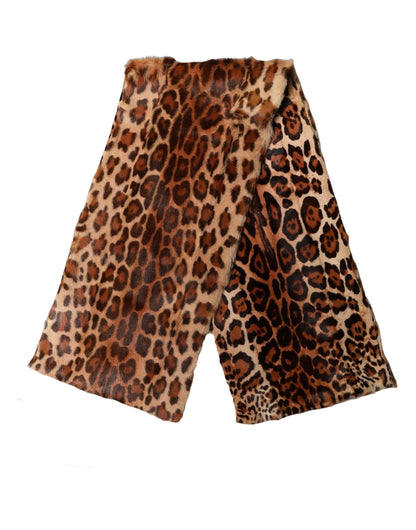 Dolce & Gabbana Sciarpa Marrone in Pelo di Capra con Stampa Leopardata