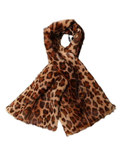 Dolce & Gabbana Sciarpa Marrone in Pelo di Capra con Stampa Leopardata