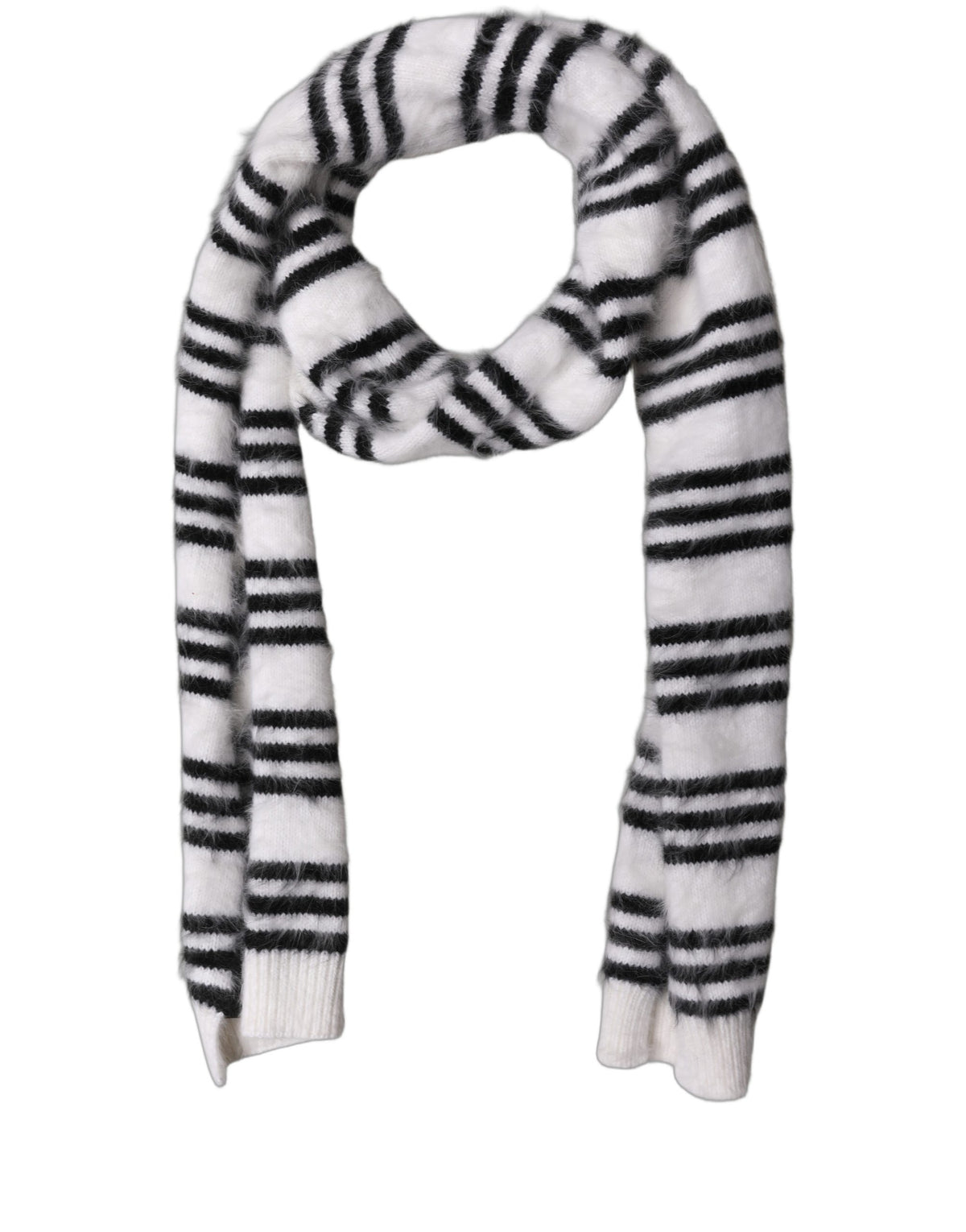 Dolce & Gabbana Sciarpa in Maglia Angora Bianca e Nera