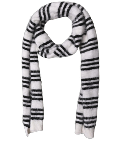 Dolce & Gabbana Sciarpa in Maglia Angora Bianca e Nera