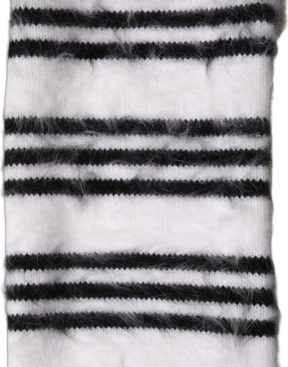 Dolce & Gabbana Sciarpa in Maglia Angora Bianca e Nera