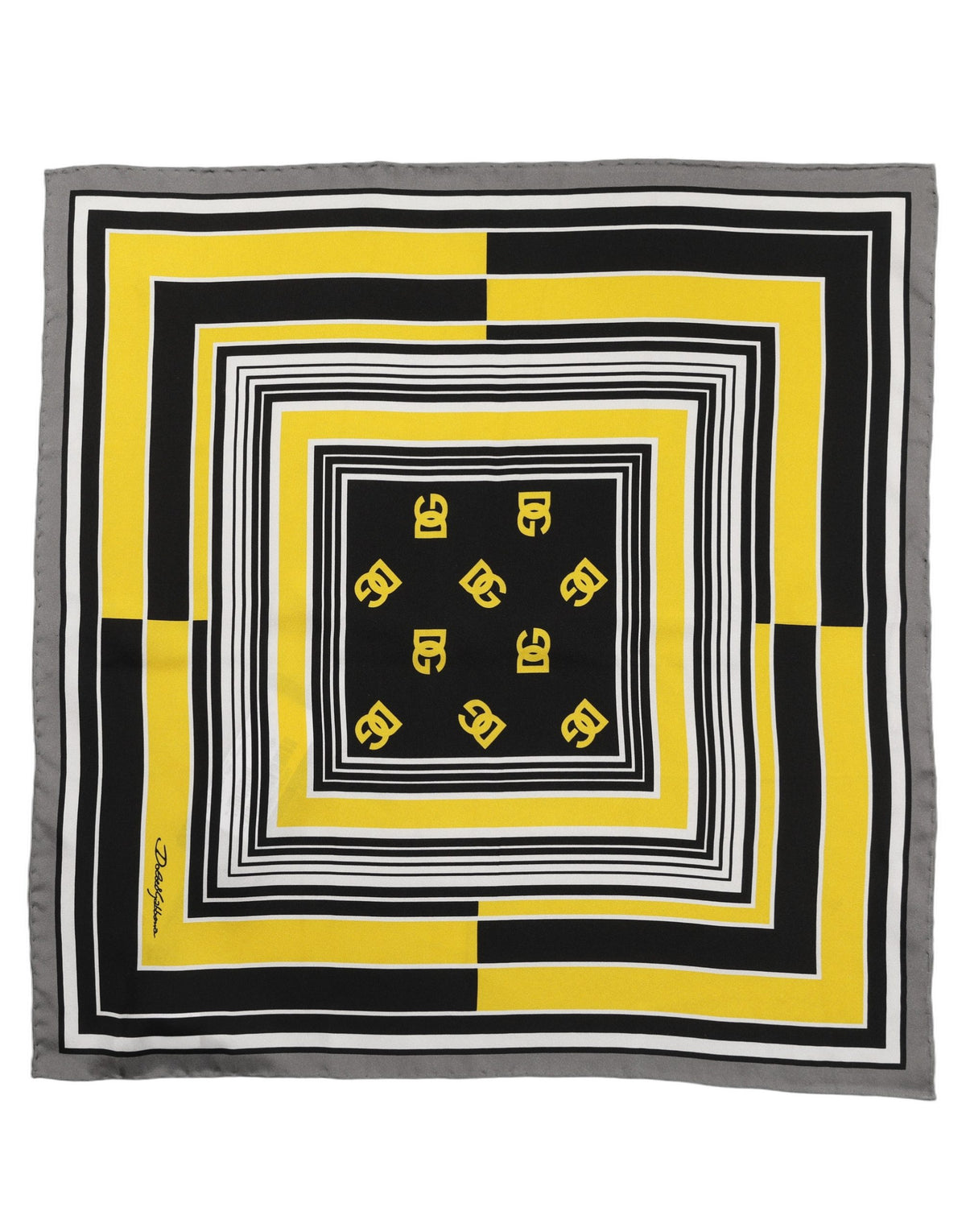 Dolce & Gabbana Foulard Nero in Seta con Logo Giallo