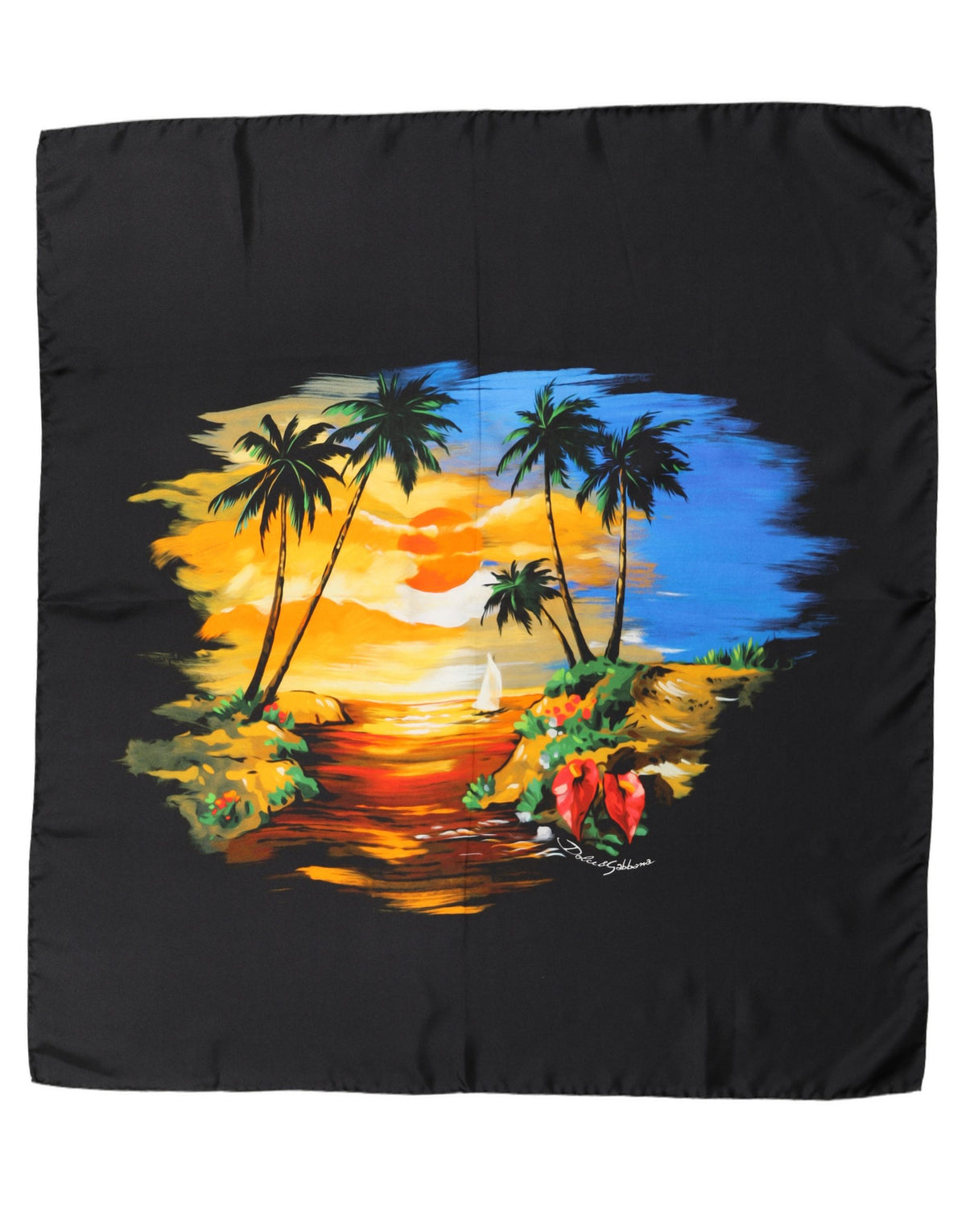 Dolce & Gabbana Foulard Nero Tropical Sunset in Seta