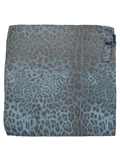 Dolce & Gabbana Foulard in Seta Blu e Nero con Stampa Leopardata