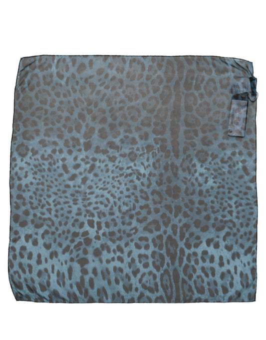 Dolce & Gabbana Foulard in Seta Blu e Nero con Stampa Leopardata