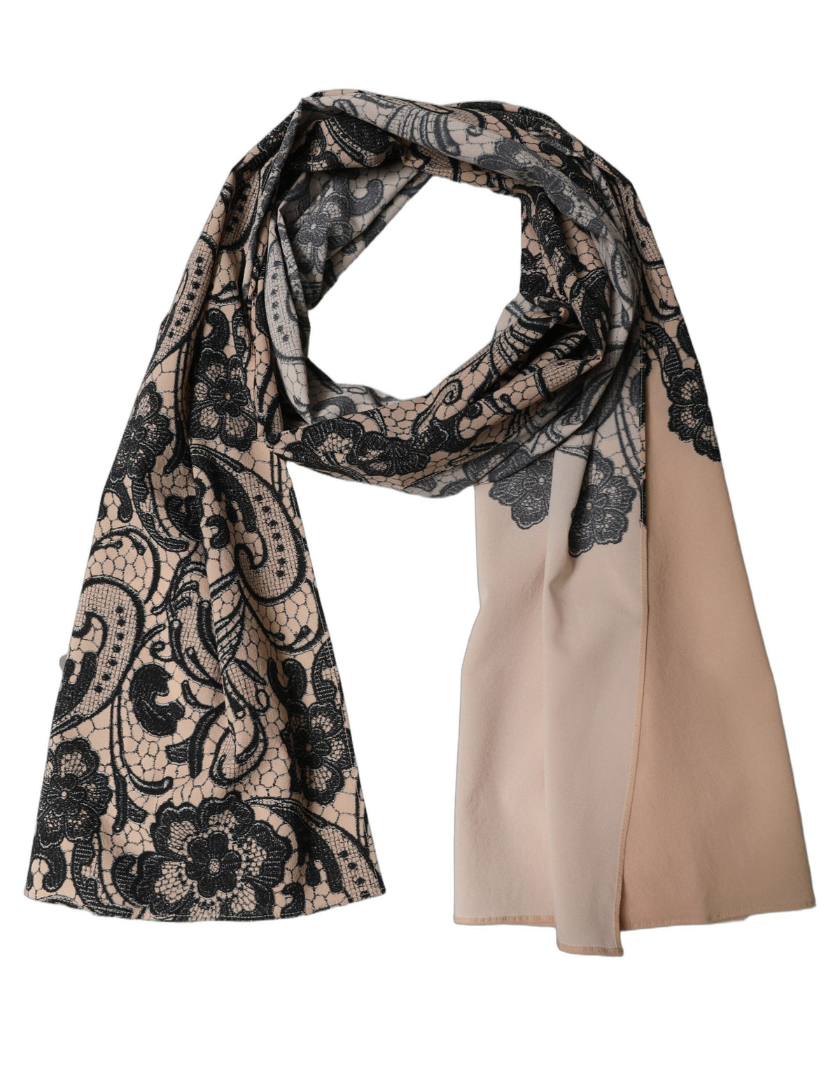 Dolce & Gabbana Sciarpa in Seta Nera e Beige con Motivo Floreale