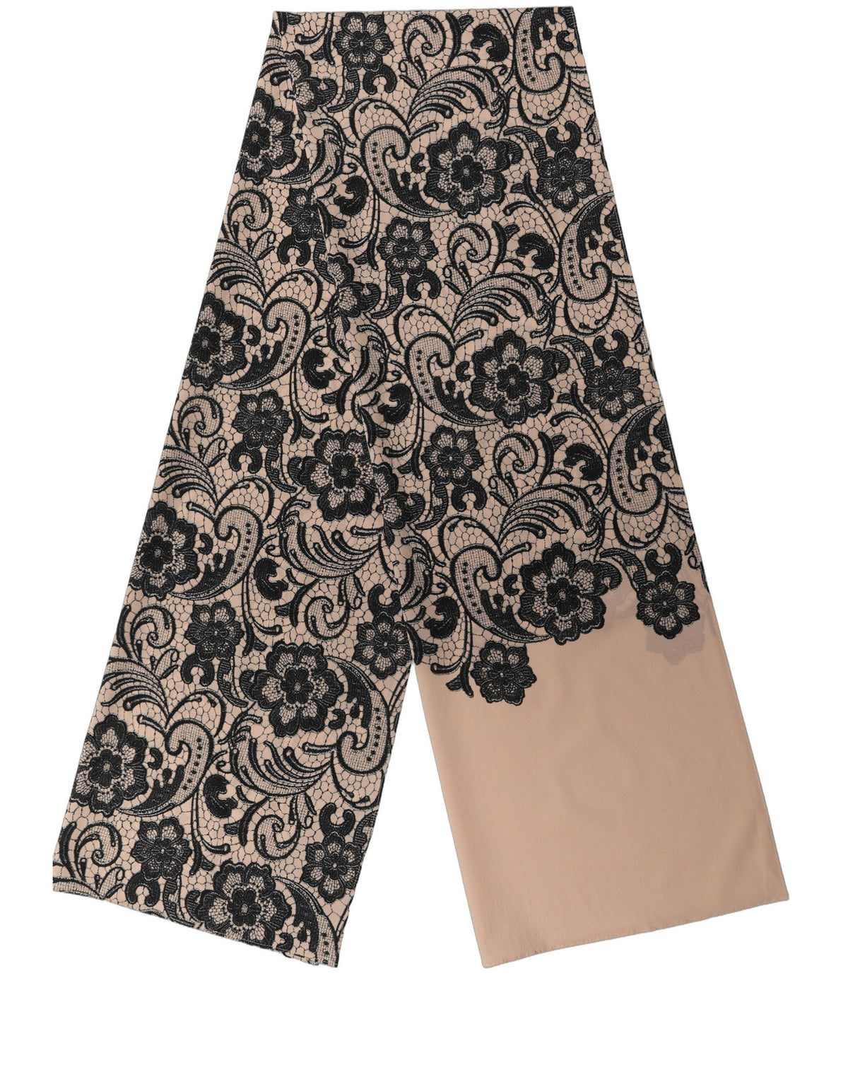 Dolce & Gabbana Sciarpa in Seta Nera e Beige con Motivo Floreale
