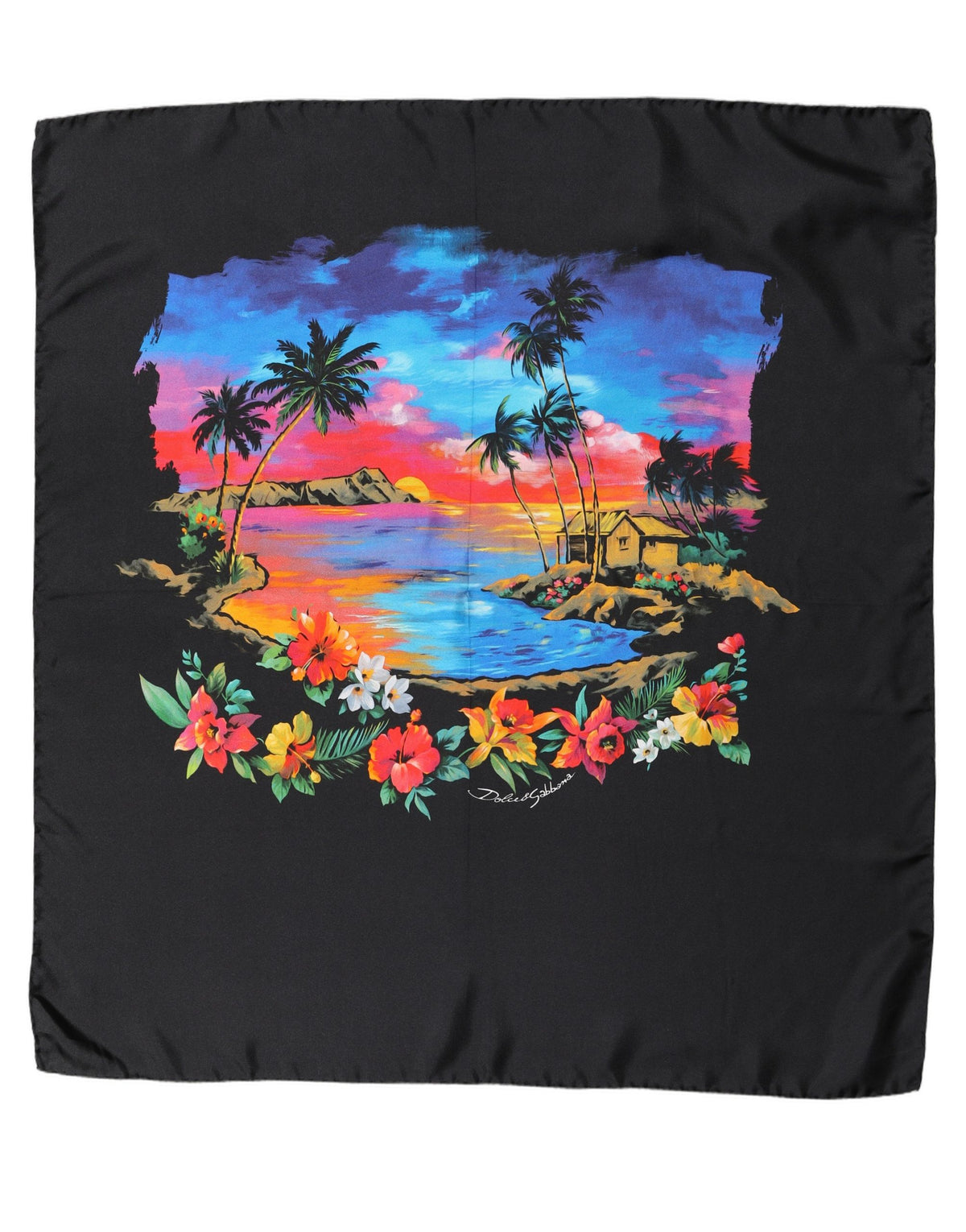 Dolce & Gabbana Foulard Nero Tropical Sunset in Seta