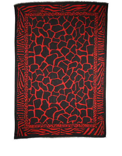 Dolce & Gabbana Sciarpa Nera e Rossa in Modal e Cashmere con Stampa Animalier