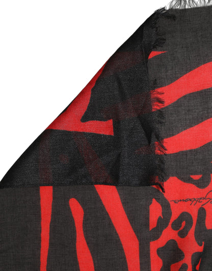 Dolce & Gabbana Sciarpa Nera e Rossa in Modal e Cashmere con Stampa Animalier