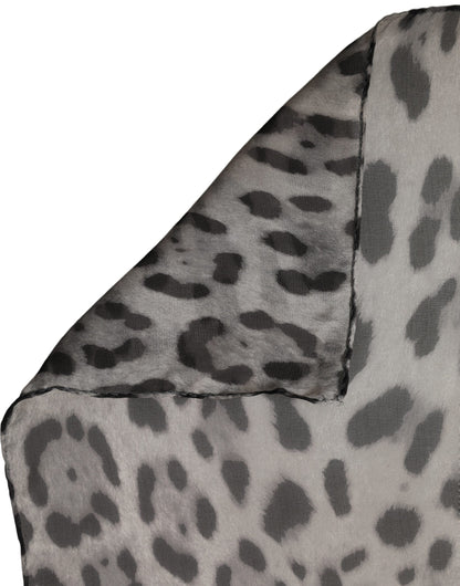 Dolce & Gabbana Foulard in Seta Grigio e Nero con Stampa Leopardata
