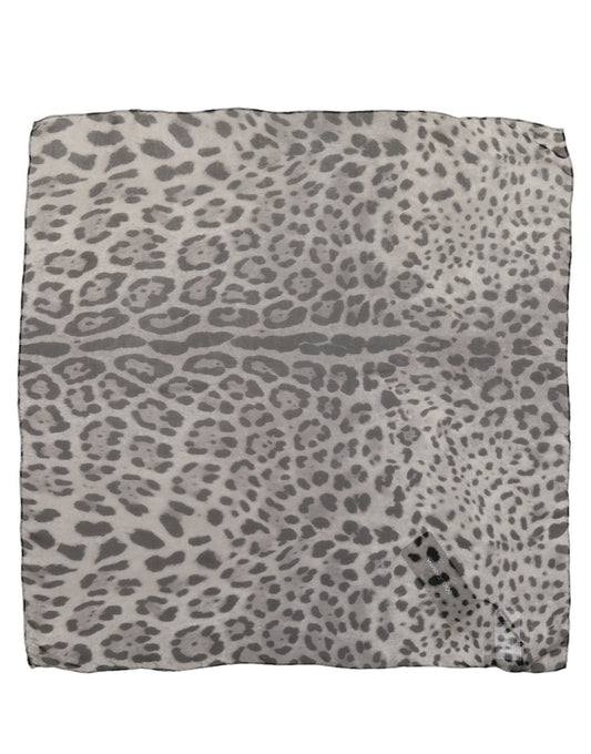 Dolce & Gabbana Foulard in Seta Grigio e Nero con Stampa Leopardata