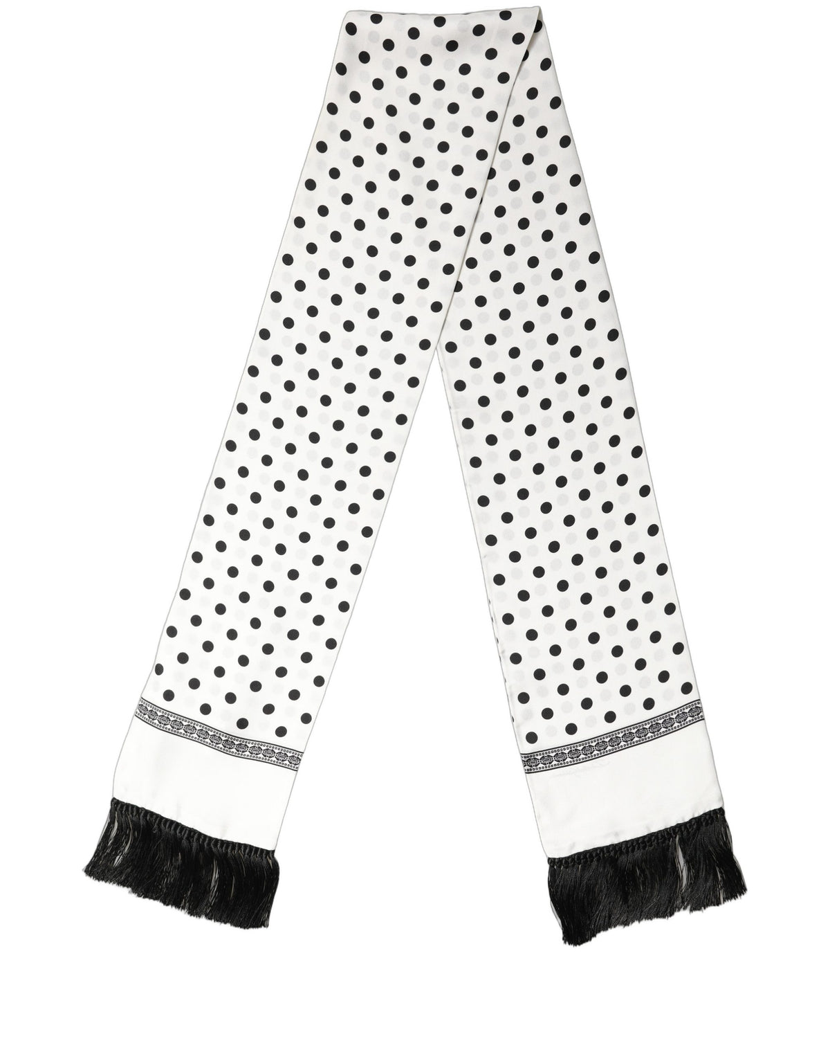 Dolce & Gabbana Sciarpa Bianca e Nera a Pois con Frange