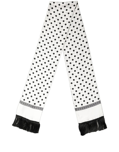 Dolce & Gabbana Sciarpa Bianca e Nera a Pois con Frange