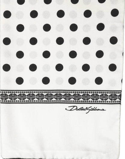 Dolce & Gabbana Sciarpa Bianca e Nera a Pois con Frange