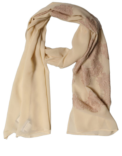 Dolce & Gabbana Sciarpa Beige Chiaro in Seta con Applicazione in Pizzo