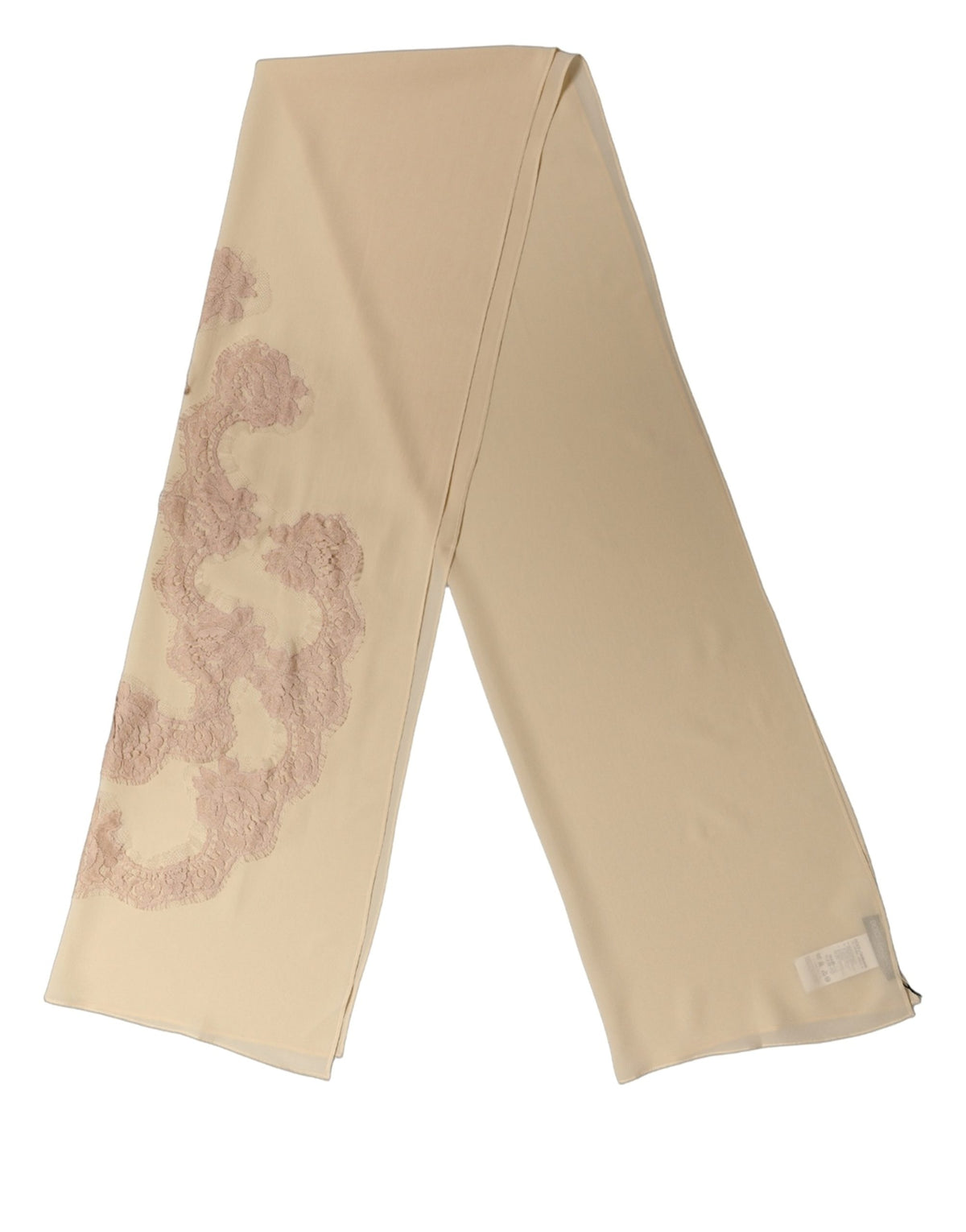 Dolce & Gabbana Sciarpa Beige Chiaro in Seta con Applicazione in Pizzo