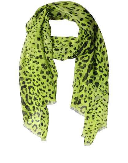 Dolce & Gabbana Stola in Seta Verde e Nera con Stampa Leopardata