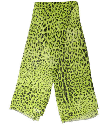 Dolce & Gabbana Stola in Seta Verde e Nera con Stampa Leopardata