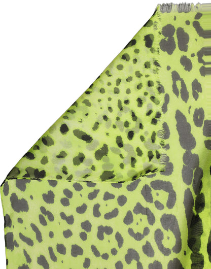 Dolce & Gabbana Stola in Seta Verde e Nera con Stampa Leopardata