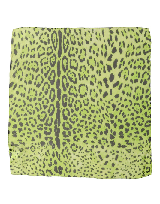 Dolce & Gabbana Foulard in Seta Verde e Nero con Stampa Leopardata